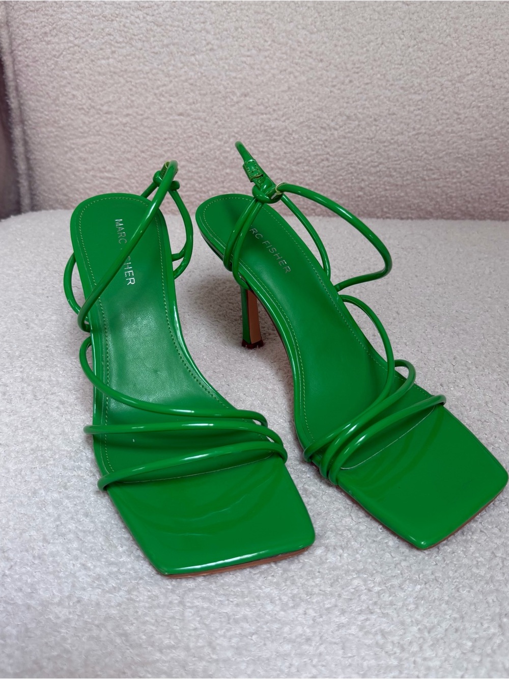 Marc Fisher Green Strappy Square-Toe Stiletto Sandals